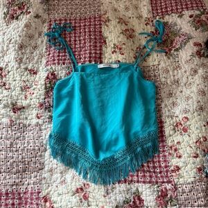 Aqua Fringe Tank Top